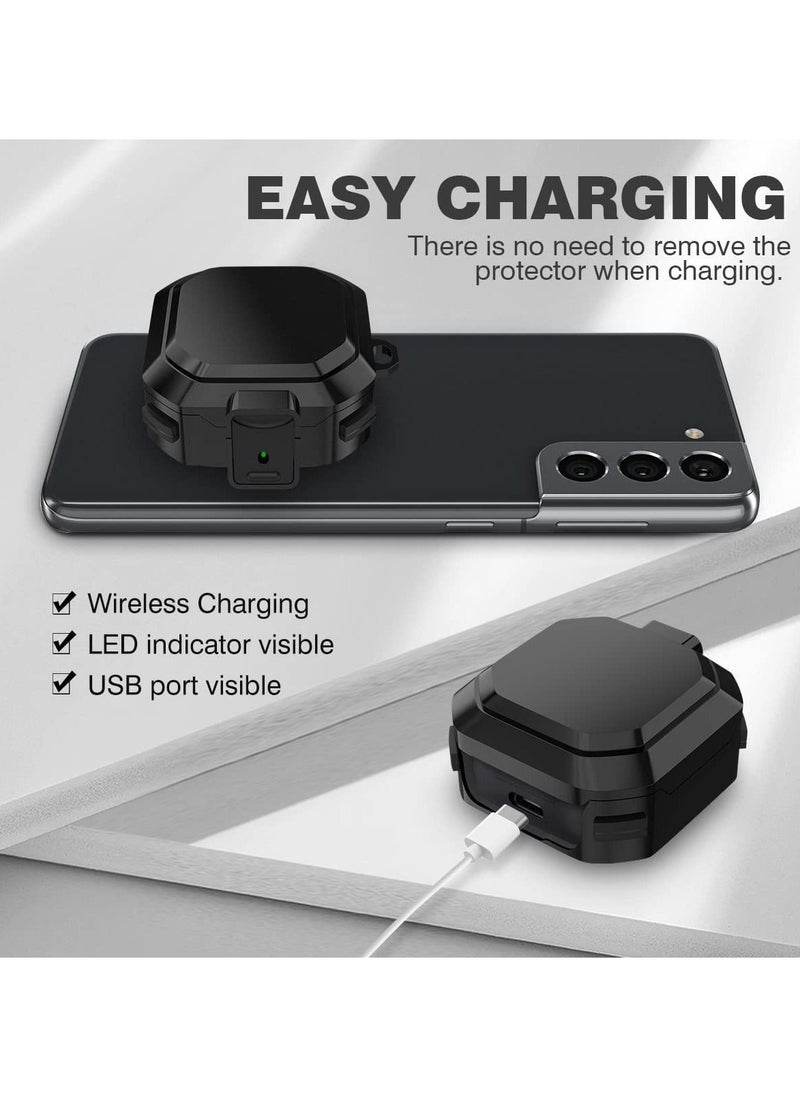 Generic - Case for Samsung Galaxy Buds Live/Buds Pro/Buds2 (2021)/Buds2 Pro (2022) Heavy Duty TPU Protective Case Cover Front Button To Open Shock-Proof Anti-Drop Case with Carabiner (Black) - Image 1