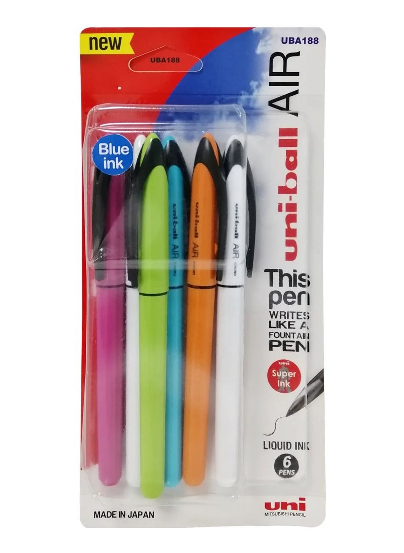 Uniball 6-Piece Air Micro Roller Pen Blue Ink Assorted Barrel Colours  - Image 1
