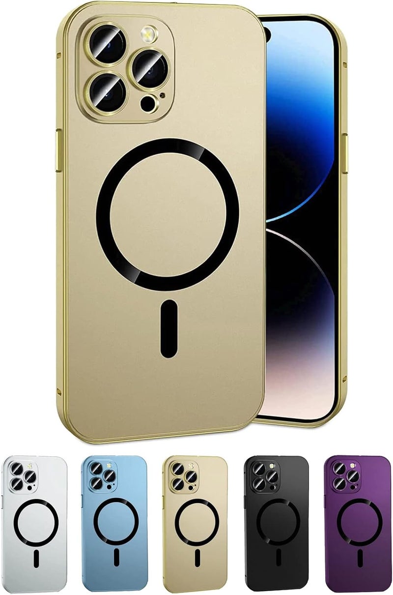 كلاراكو جراب Giftsme لهاتف iPhone، جراب معدني من الألومنيوم غير لامع مع شحن مغناطيسي، جراب معدني من الألومنيوم غير لامع جديد لعام 2023 لهاتف iPhone 12/13/14 (ذهبي، لهاتف iPhone 14) - Image 1