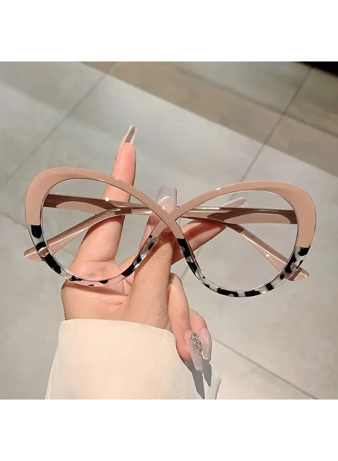 سينت هاوس نظارات نسائية بتصميم عين القطة وبألوان متباينة وعصرية، أنيقة وحديثة، ضرورية للحصول على مظهر طبيعي، مع حماية (تشمل علبة نظارات)، نظارات حجب الضوء الأزرق، نظارات واقية للعين. - Image 1
