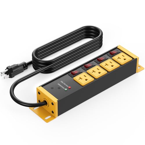 CCCEI Heavy Duty Surge Protector Power Strip 20 Amp Individual Switches. 6FT 12 Gauge Extension Cord with Multiple Outlets. Kitchen, Garage, Shop, Industrial Wall Mount Electric Extender, Yellow. - Image 1