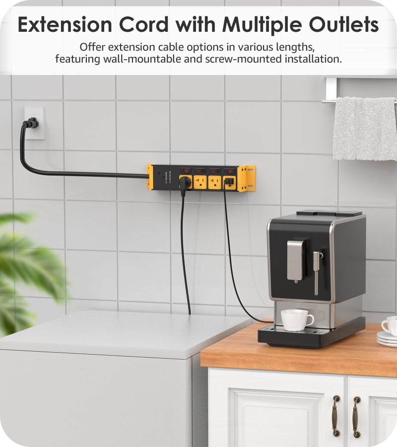 CCCEI Heavy Duty Surge Protector Power Strip 20 Amp Individual Switches. 6FT 12 Gauge Extension Cord with Multiple Outlets. Kitchen, Garage, Shop, Industrial Wall Mount Electric Extender, Yellow. - Image 5