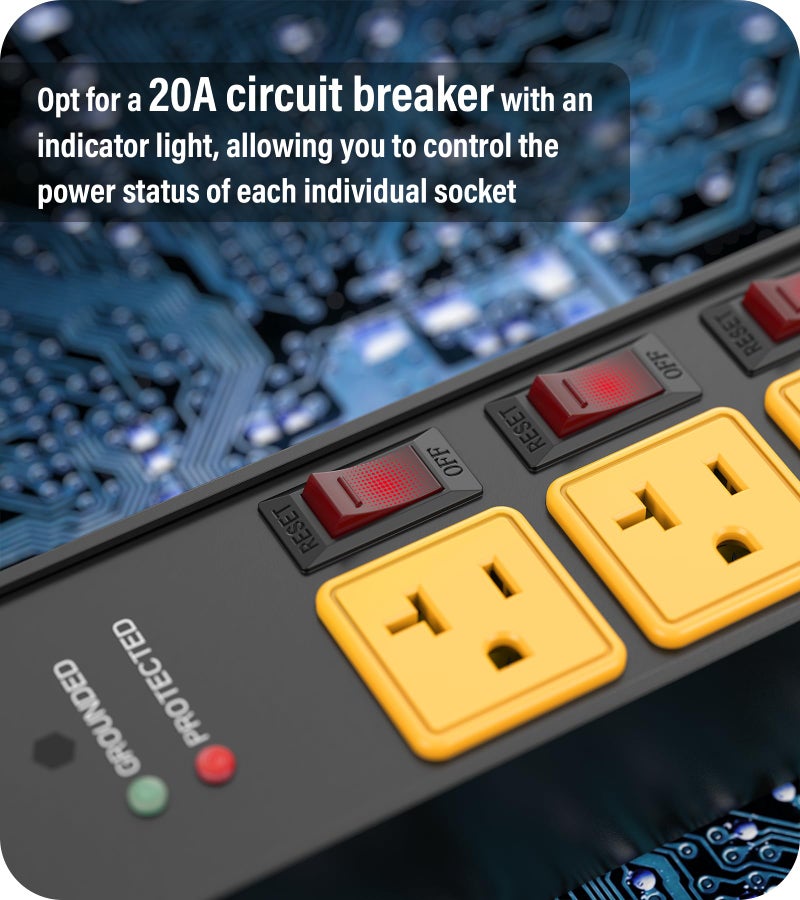CCCEI Heavy Duty Surge Protector Power Strip 20 Amp Individual Switches. 6FT 12 Gauge Extension Cord with Multiple Outlets. Kitchen, Garage, Shop, Industrial Wall Mount Electric Extender, Yellow. - Image 4