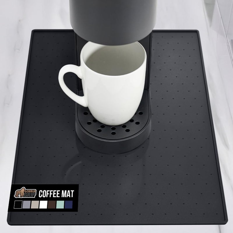 GORILLA GRIP Silicone Coffee Mat, Espresso Machine Bar Accessories, Keep Kitchen Counters Clean, Stays in Place, Waterproof and Heat Resistant Dish Drying Mats, Home Decor Essentials, 10x14, Black - Image 1