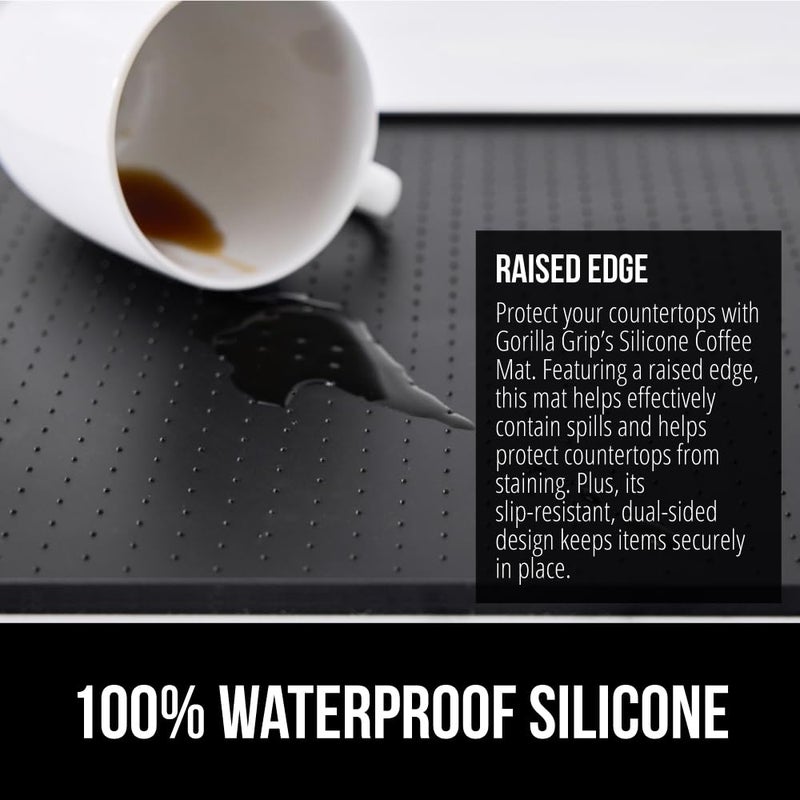 GORILLA GRIP Silicone Coffee Mat, Espresso Machine Bar Accessories, Keep Kitchen Counters Clean, Stays in Place, Waterproof and Heat Resistant Dish Drying Mats, Home Decor Essentials, 10x14, Black - Image 3