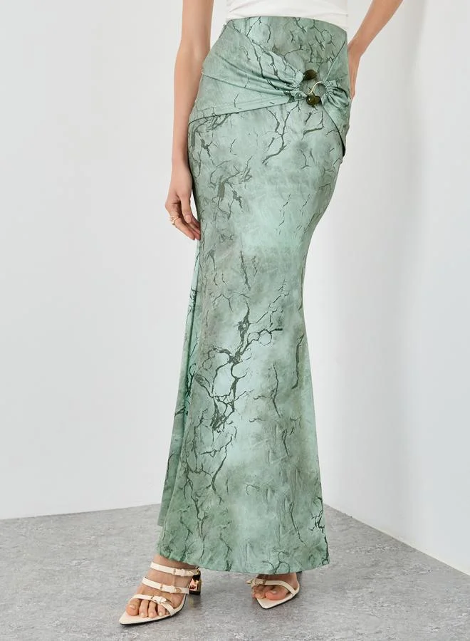 Take Two Take Two All-Over Print Buckle Detail Bodycon Maxi Skirt
