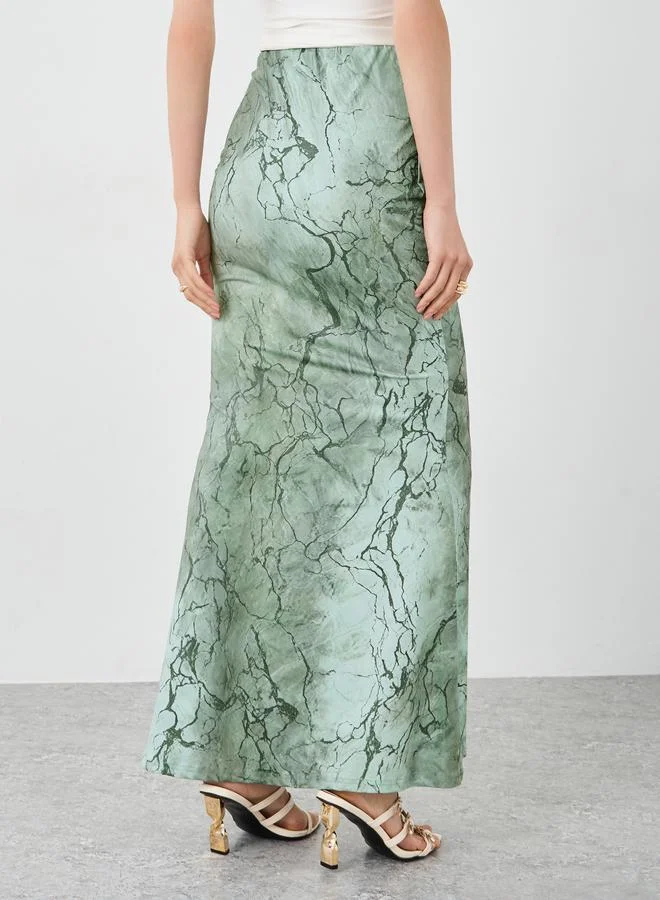 Take Two Take Two All-Over Print Buckle Detail Bodycon Maxi Skirt