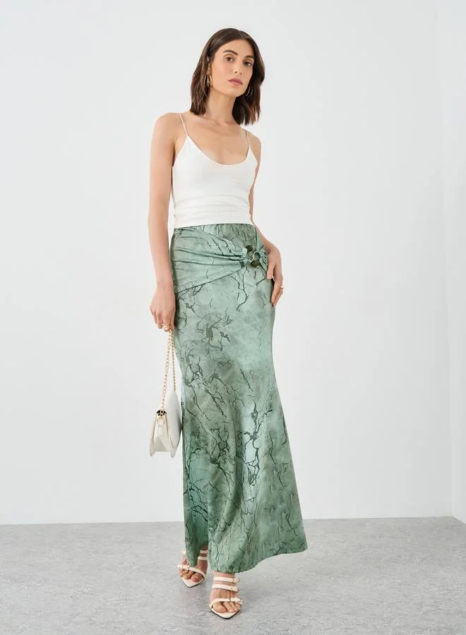 Take Two Take Two All-Over Print Buckle Detail Bodycon Maxi Skirt