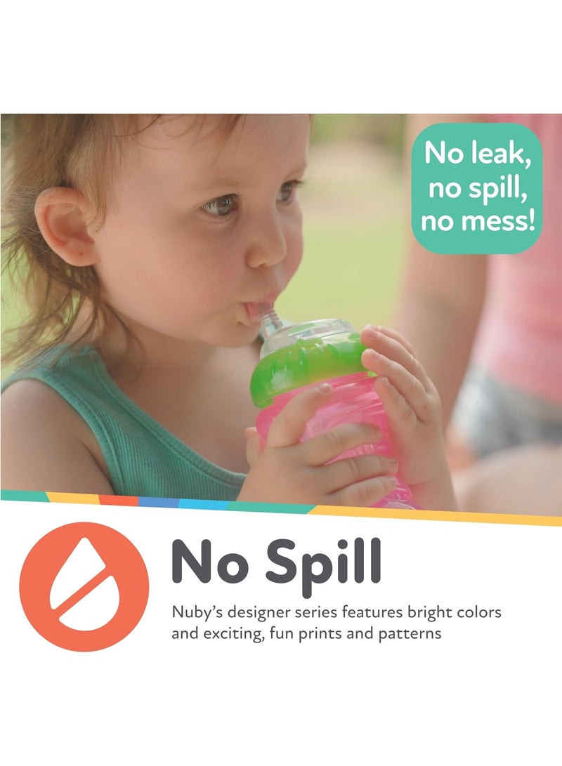 Nuby No-Spill Sippy Cup with Flex Straw for Boys - (3-Pack) 10-Ounce Bottles - Training Sippy Cups for Toddlers 12+ Months - Image 2