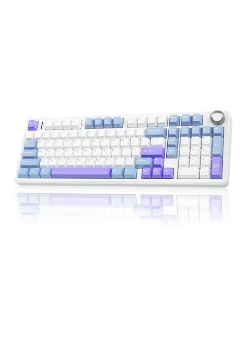 AULA F99 Pro Wireless Mechanical Keyboard with Knob,Tri-Mode BT5.0/USB-C/2.4GHz Hot Swappable Keyboard,Pre-lubed Switches,Gasket Structure,RGB Backlit Computer Gaming Keyboard (White&Blue&Purple - Greywoodshaft V3)