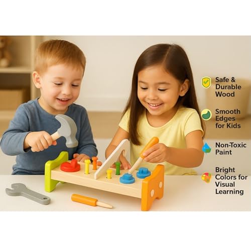 RITHVI STORE - Wooden Tool Kit for Kids | Pretend Play Construction Toy Set | STEM Educational Mechanic Toy for Boys & Girls Ages 3-8 | Montessori Toy (Nut Table) - Image 5