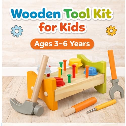 RITHVI STORE - Wooden Tool Kit for Kids | Pretend Play Construction Toy Set | STEM Educational Mechanic Toy for Boys & Girls Ages 3-8 | Montessori Toy (Nut Table) - Image 2