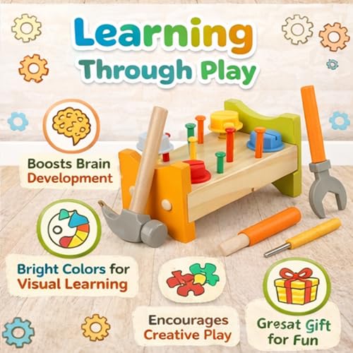RITHVI STORE - Wooden Tool Kit for Kids | Pretend Play Construction Toy Set | STEM Educational Mechanic Toy for Boys & Girls Ages 3-8 | Montessori Toy (Nut Table) - Image 3