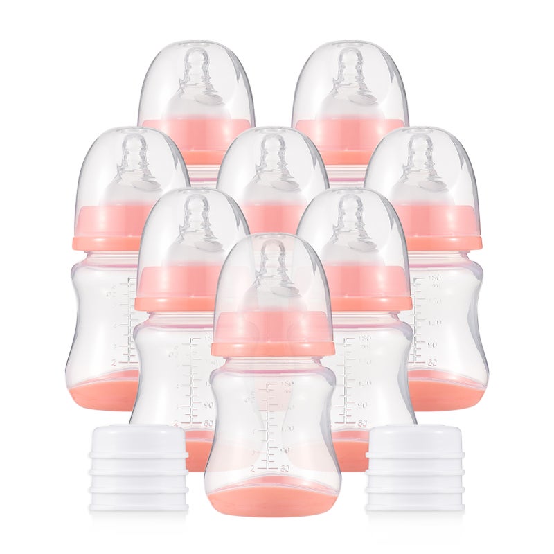 Baby Bottles with Silicone Nipple & Storage Cover Breastfeeding Bottles for Baby Food Grade PP Milk Storage Bottles 180ml Capacity Baby Feeding Bottles Baby Essentials, Orange & Pack of 8 - Image 1