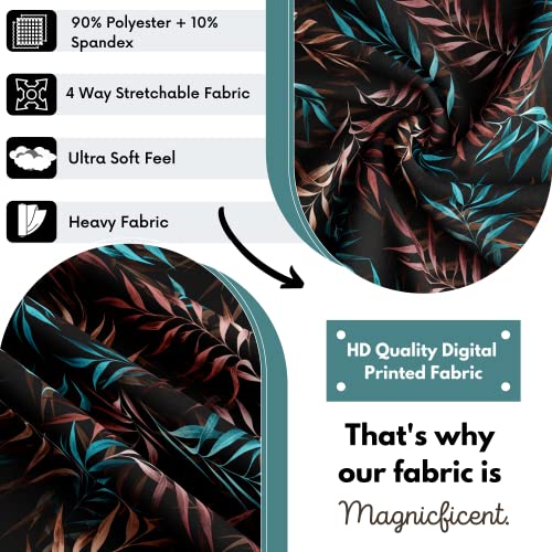 BRIDA® Stretchable Floral Geometric Printed Dining Chair Covers Set of 4 Seater Elastic Chair Seat Case Protector, Slipcovers (4 Chair Cover, Black Blue Leaves), Polyester; Polyester Blend - Image 4