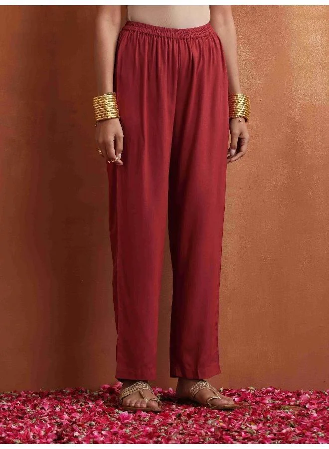 ترو برونز trueBrowns Maroon Print A-line Kurta Co-ord Set