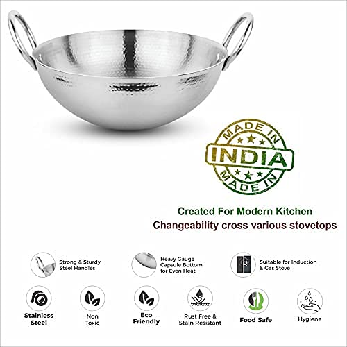 Ameraempire Ameraempire Stainless Steel Hammered Finish Mini Kadhai 05L and 145cm Diameter  - Image 2