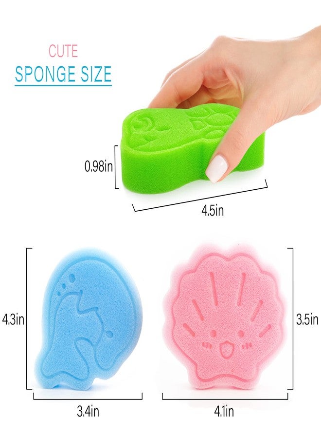 DANCELF Baby Bath Sponge, Natural Cute Shapes Soft Shower Sponges for Bathing, Bathtub Foam for Infants and Toddler, 3pcs : Blue Dolphin, Pink Shell, Green Turtle - Image 2