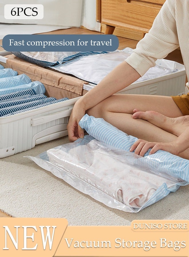 DUNISO Home Brand Vacuum Storage Bags- Pack of 6 (2 Large + 2 Medium + 2 Small) Reusable Compression Bags Space Saver for Packing, Clothes, Comforters , Blankets,No Pump Needed - Image 1