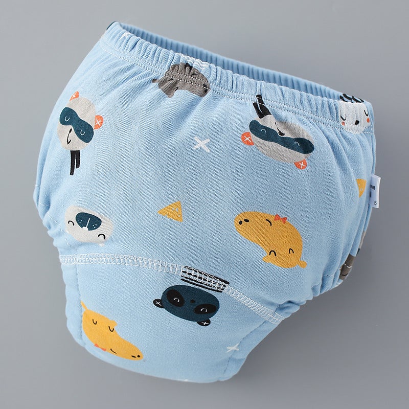 Baby Training Pants 6-Layer Washable Cloth Diaper Light blue animal 