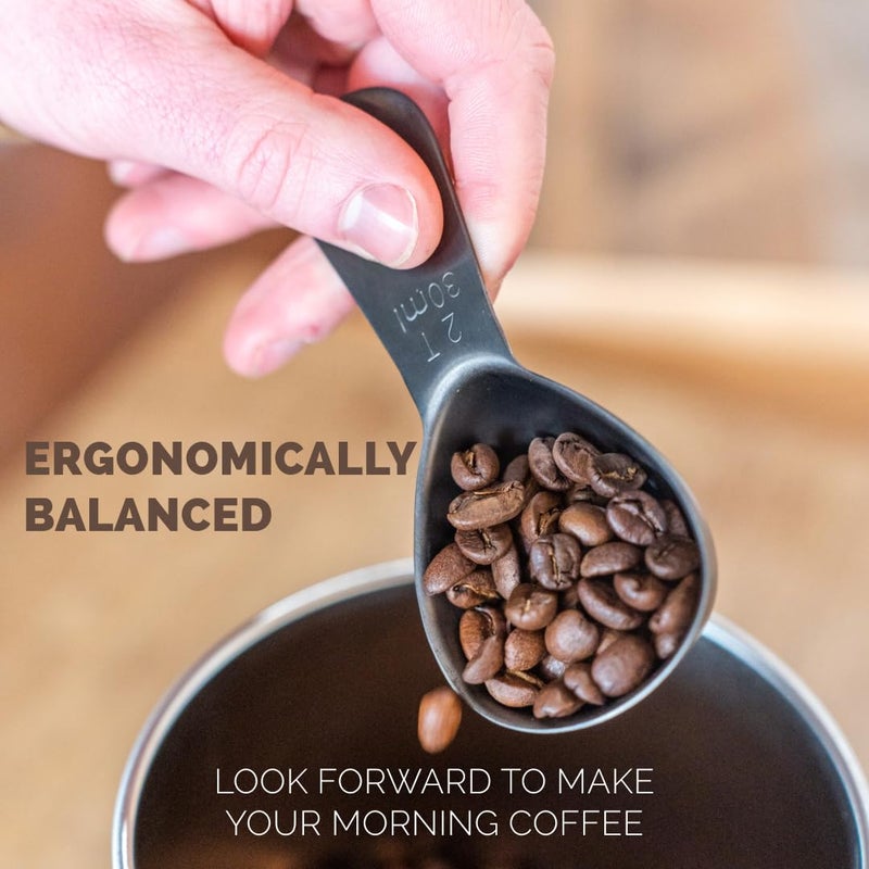 Planetary Design Coffee Scoop 2 Tbsp - Brushed Black, Stainless Steel - Precise Measuring Spoon for Coffee, Tea & More - Ergonomically Balanced Handle - Fits Inside Airscape® Canisters - Image 3