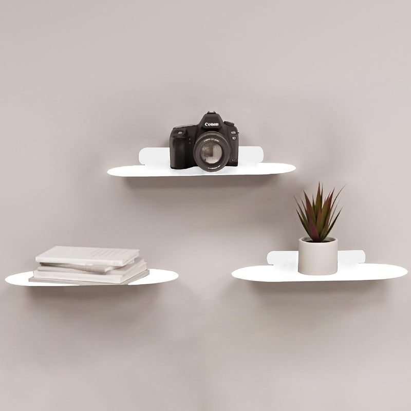 Spillbox Metal Floating Shelf Wall Mounted Shelf Invisible MountingDecorative ShelfLiving RoomKitchen OrganizerStandHolder for Wifi Camera Floating Shelf Pack of 2 White