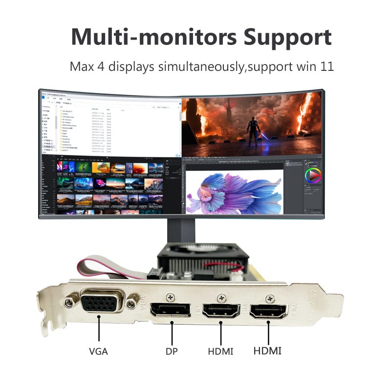 QTHREE GeForce GT 730 4GB Graphics Card,2X HDMI, DP,VGA,DDR3,64 Bit,Low Profile Video Card for PC,Computer GPU,PCI Express X8,SFF,DirectX 12,Support Winows 11 - Image 4