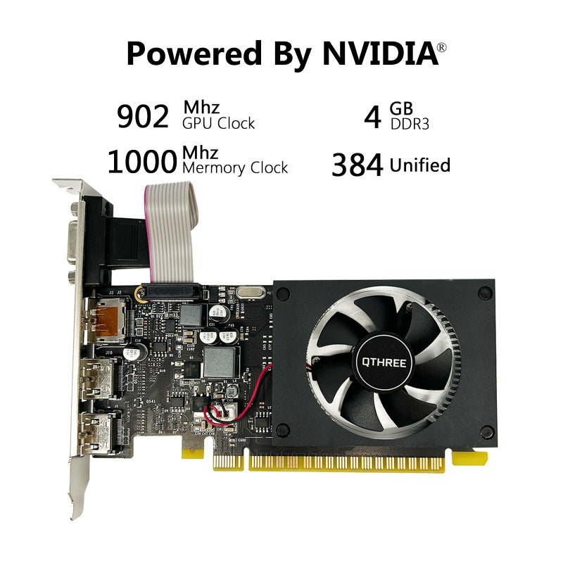 QTHREE GeForce GT 730 4GB Graphics Card,2X HDMI, DP,VGA,DDR3,64 Bit,Low Profile Video Card for PC,Computer GPU,PCI Express X8,SFF,DirectX 12,Support Winows 11 - Image 2