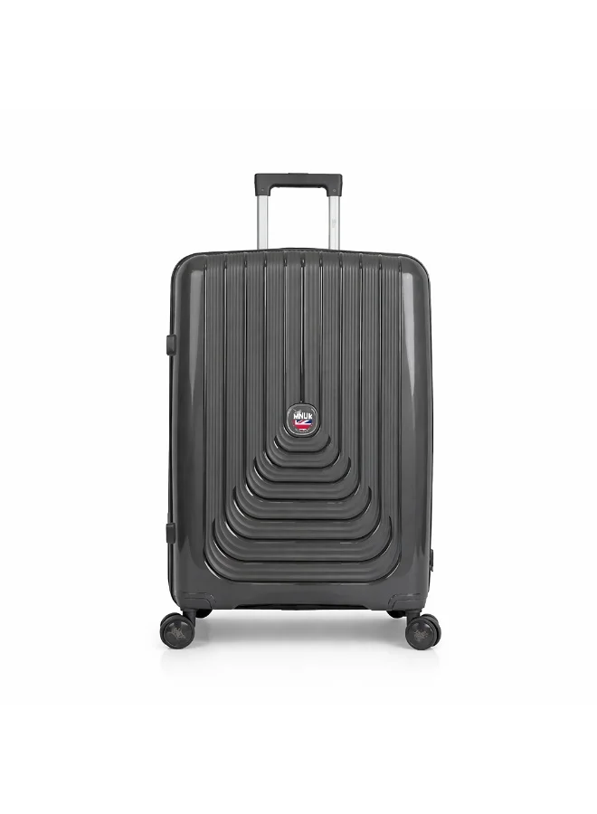 MNUK Viajero Stra Ordinario Set of 3 Luggage|Polypropylene (PP) Hardside Luggage Trolley|Double 360° 4 Wheeler| Cabin-20 Inch, Medium- 24 Inch, Large-28 Inch| Dark Grey