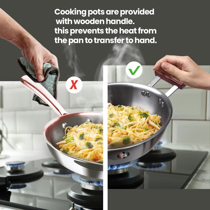 MILTON Pro cook MILTON Pro cook Triply Hexa Tech Induction Stainless Steel Kadhai with Glass Lid & Wooden Handle,26 cm,Silver,3 Layer Kadhai for Cooking, Induction Bottom and Gas Stove Ready Cookware,3 Years Warranty - Image 3