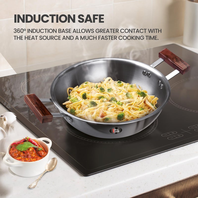 MILTON Pro cook MILTON Pro cook Triply Hexa Tech Induction Stainless Steel Kadhai with Glass Lid & Wooden Handle,26 cm,Silver,3 Layer Kadhai for Cooking, Induction Bottom and Gas Stove Ready Cookware,3 Years Warranty - Image 4