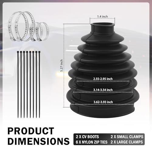 VKQTS 2PCS Upgrade Larger CV Boot Repair Kit,Rubber Anti-Dust CVs Axle Boots Repair Kit with CVs Boot Clamp & Cable Ties,Universal Tie Rod Boots for Most Cars Trucks SUVs - Image 2