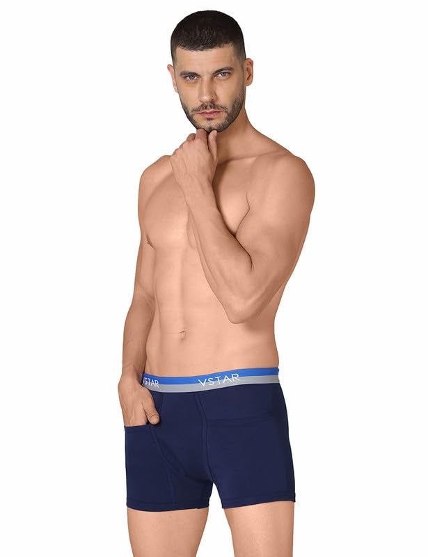 VSTAR Arrow Neo Regular Fit Cotton Trunk for Men with Double Layered Contoured Pouch & Both Side Pockets Navy Blue - Image 2