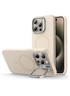 ESR ESR for iPhone 15 Pro Max Case Silicone Case with Stand, Compatible with MagSafe, Built-In Camera Stash Stand, Magnetic Phone Case for iPhone 15 Pro Max, Cloud Series, Light Tan  - Image 1