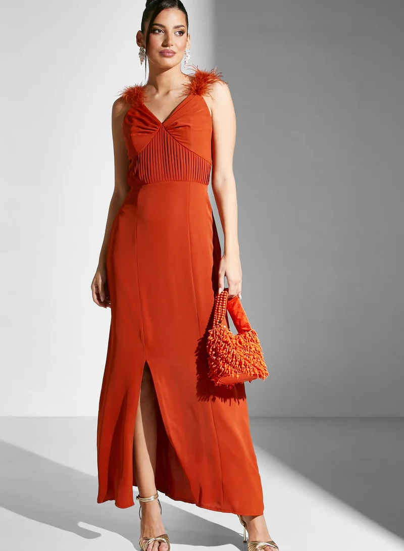 Namshi x Feather Trim Gown Dress