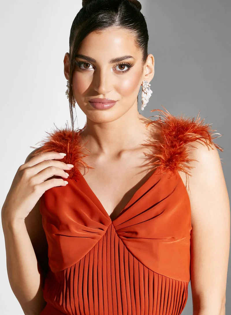 Namshi x Feather Trim Gown Dress