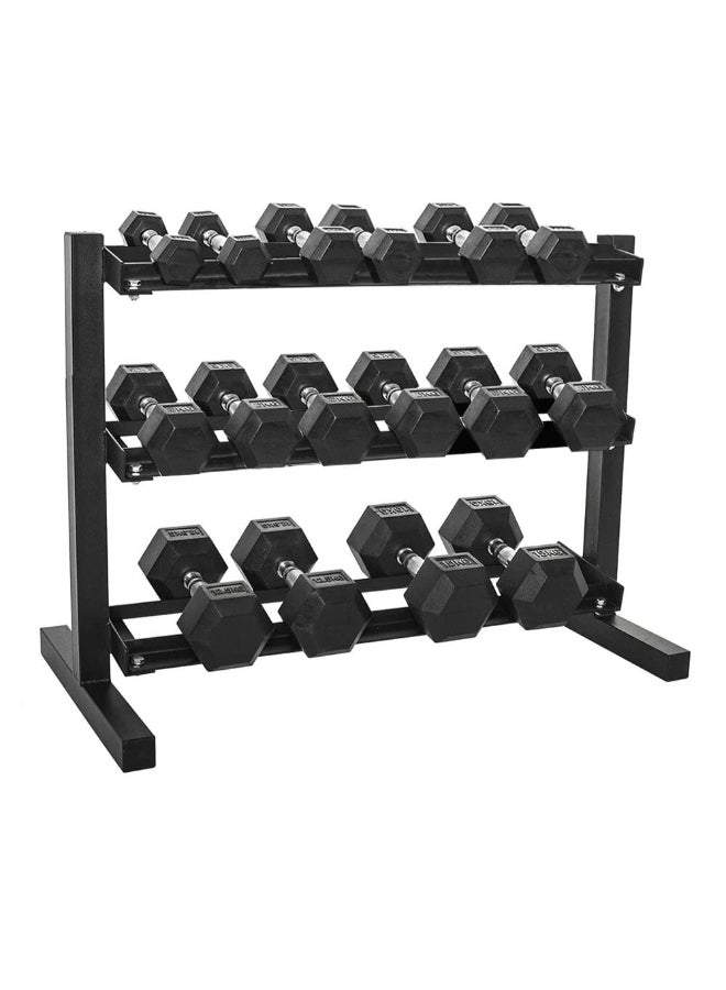 طقم دمبل سداسي مطلي بالمطاط 2.5 - 20 كجم مع حامل دمبل