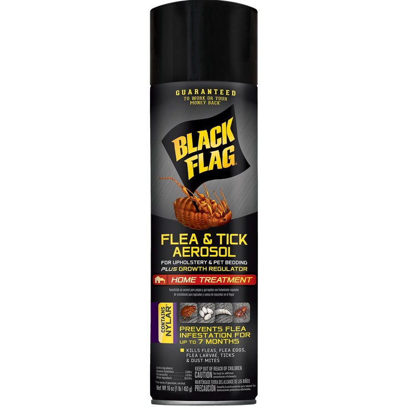 Black Flag Flea & Tick Killer for Upholstery & Pet Bedding Aerosol, 16-Ounce - Image 1