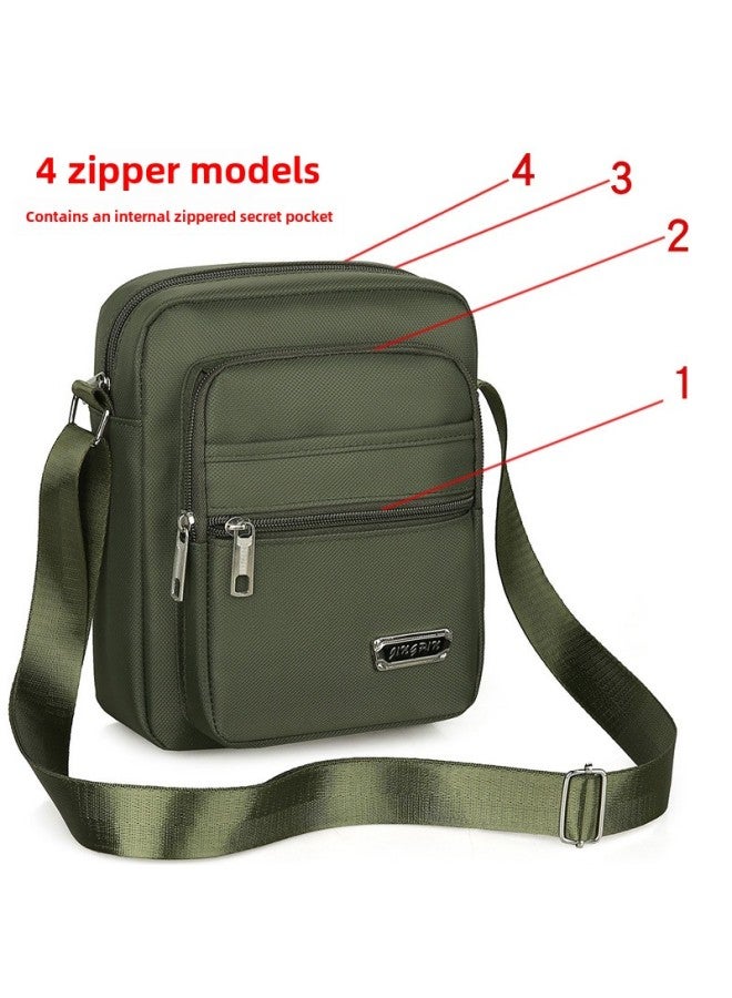 Japanese And Korean Waterproof Shoulder Messenger Bag OxFord Cloth Bag Men's Bag Men's And Women's Business Bag Wallet-Color:Ordinary Version [four-layer Zipper] Army Green  - Image 1