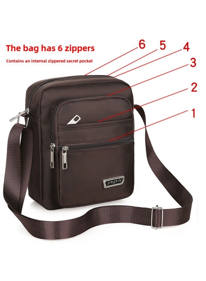 Japanese And Korean Waterproof Shoulder Messenger Bag OxFord Cloth Bag Men's Bag Men's And Women's Business Bag Wallet-Color:Ordinary Version [four-layer Zipper] Army Green  - Image 3