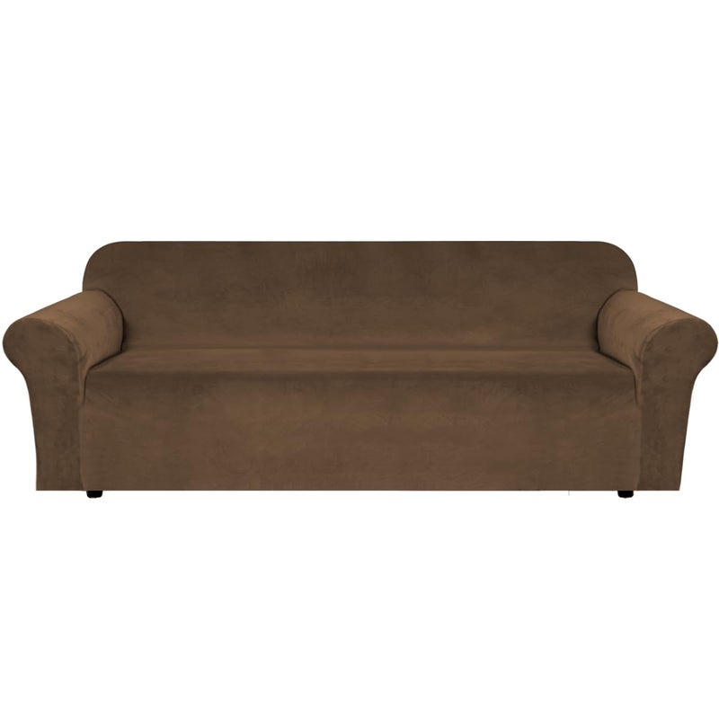 H.VERSAILTEX Stretch Velvet Sofa Covers Large Couch Covers Furniture Protector Soft with Non Slip Elastic Bottom  Feature Thick Comfy Rich Velour (Extra Large Sofa 98""-105""  Bronze Brown) - Image 1