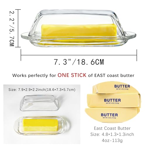 QFkris 7 Inches Glass Butter Dish with Lid for Countertop - Crystal Glass Butter Keeper Elegant Clear Butter Holder Tray for 1 Stick East Coast,Dishwasher Safe - Image 2