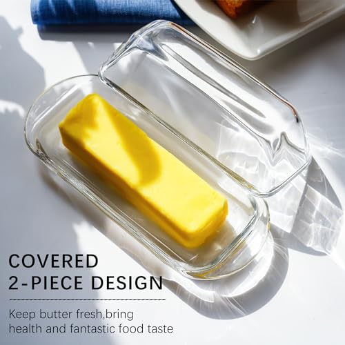QFkris 7 Inches Glass Butter Dish with Lid for Countertop - Crystal Glass Butter Keeper Elegant Clear Butter Holder Tray for 1 Stick East Coast,Dishwasher Safe - Image 4