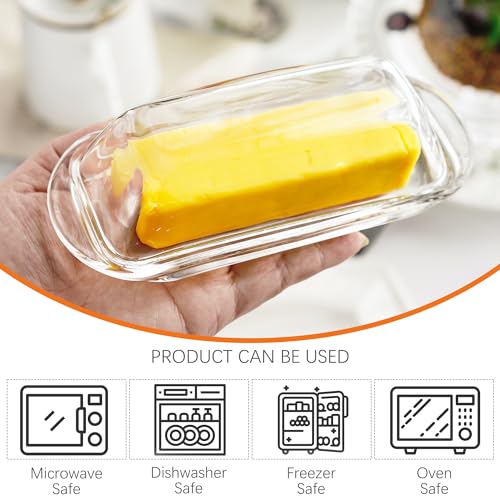 QFkris 7 Inches Glass Butter Dish with Lid for Countertop - Crystal Glass Butter Keeper Elegant Clear Butter Holder Tray for 1 Stick East Coast,Dishwasher Safe - Image 5