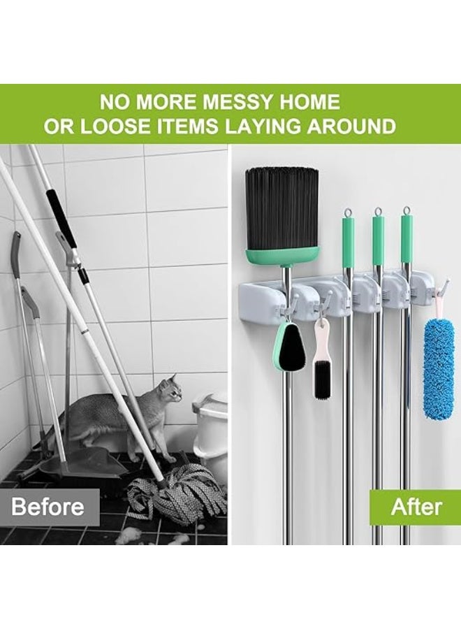 Wall holder wall mounted - mop and broom hanger holder - garage storage rack & garden tool organizer - 5 position 6 hooks for home, kitchen, garden, tools, garage organizing - Image 3
