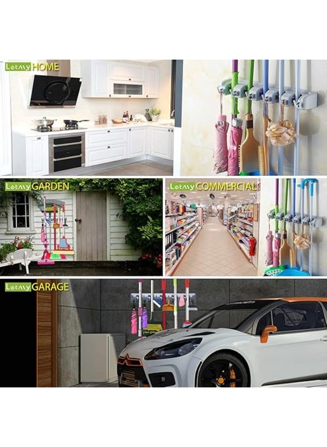 Wall holder wall mounted - mop and broom hanger holder - garage storage rack & garden tool organizer - 5 position 6 hooks for home, kitchen, garden, tools, garage organizing - Image 5