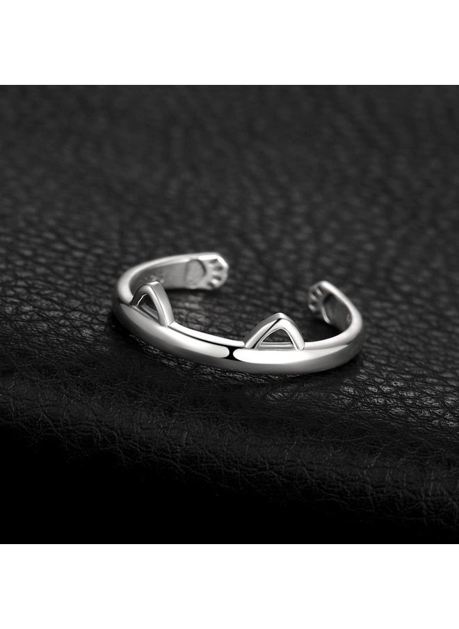 JewelryPalace - Cute Cat Paw Open Adjustable Rings For Women, Lovely 14K White Gold Plated 925 Sterling Silver Ring For Her, Anniversary Jewelry Gift - Image 1