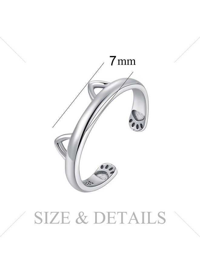 JewelryPalace - Cute Cat Paw Open Adjustable Rings For Women, Lovely 14K White Gold Plated 925 Sterling Silver Ring For Her, Anniversary Jewelry Gift - Image 1