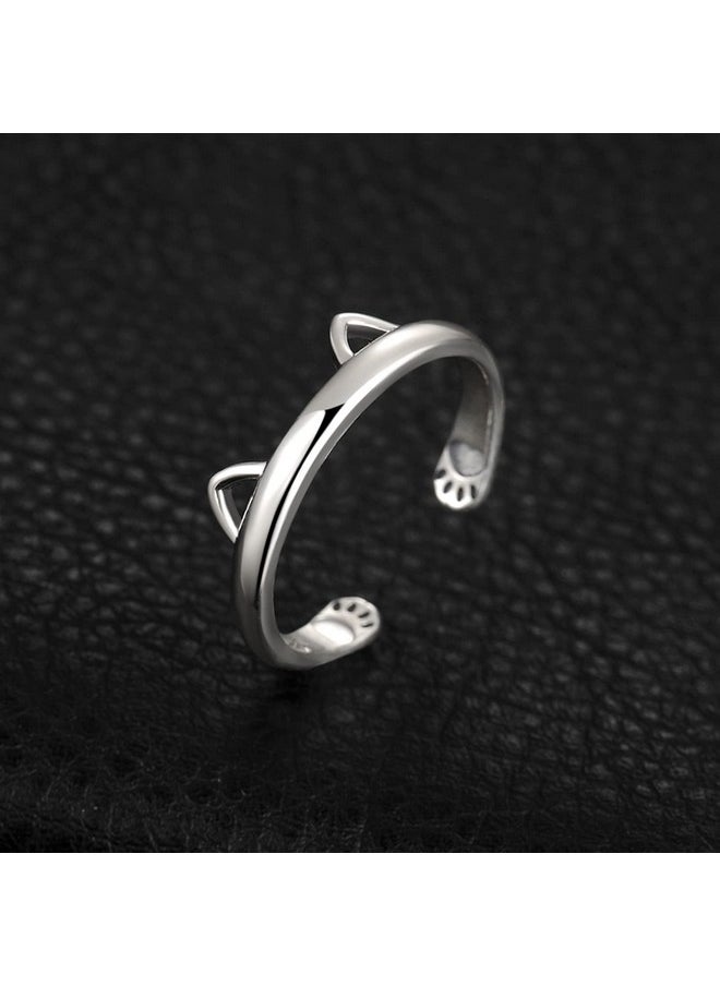 JewelryPalace - Cute Cat Paw Open Adjustable Rings For Women, Lovely 14K White Gold Plated 925 Sterling Silver Ring For Her, Anniversary Jewelry Gift - Image 1
