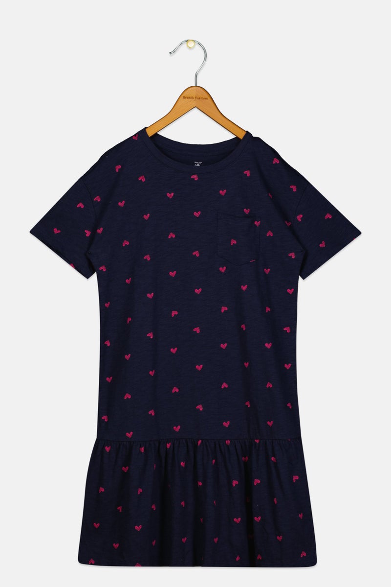 GAP Kids Girl Allover Print Dress Shirt, Navy - Image 1